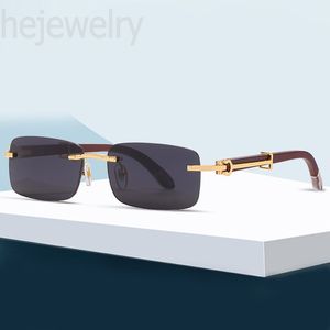 Casual Designer Shades Men Zonnebrillen Luxe bril Buffalo Horn houten gladde lunette rimless vintage accessoires strandontwerper glazen zonbestendige pj007 c23