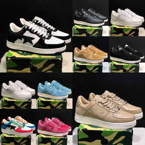 Chaussures de créateurs décontractées Hommes Femmes Bas Cuir Verni Camouflage Skateboarding Jogging Baskets Baskets À Lacets Unisexe Taille 36-45