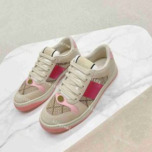 Casual designer schoenen Sneakers Screener Dirty Italië Sneaker Beige Butter Leather Brand Distressed Green Red Stripe Canvas Shoe Bi-Color Classic Trainer 58016