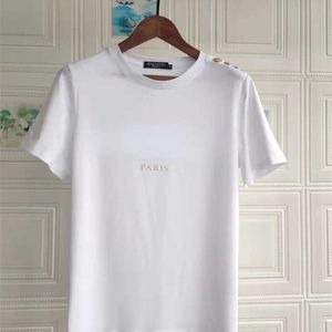 Casual designer tops dames t-shirt schoudergouden knop bronzing brief korte mouw shirts xs-xxl