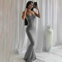 Casual Dres 2023 Correa de espagueti de verano LG DR Mujeres Manez Velevel Sólido Skinny BodyC Trompeta Maxi Sexy Vestidos G3BQ#