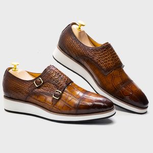 Casual jurk Classic Men S Kalf Patroon Lift schoenen Men Leer Originele Fashion Buckle Monk Riem Sneakers Caual Shoe Fahion Sneaker