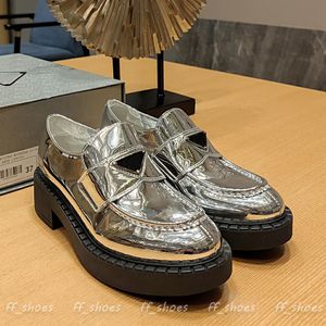 Vrijetijdsschoenen Instappers voor Dames Zilver Goud Nieuw Platform Hakken TPU Spiegel Metaal Sneakers Rijke Kleur 2023 Mode Gouden Ronde Kop Loafer EUR Maat 34-42