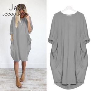 Casual dress los met pocket dames mode o nek lange tops vrouwelijk t -shirt streetwear oversized vestidos 230403