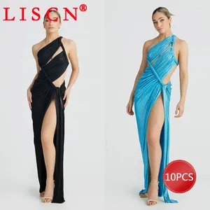 Robes décontractées 10 articles en vrac lots en gros, automne formel creux d'une épaule maxi club robe fête sexy y2k femme vêtements k12518