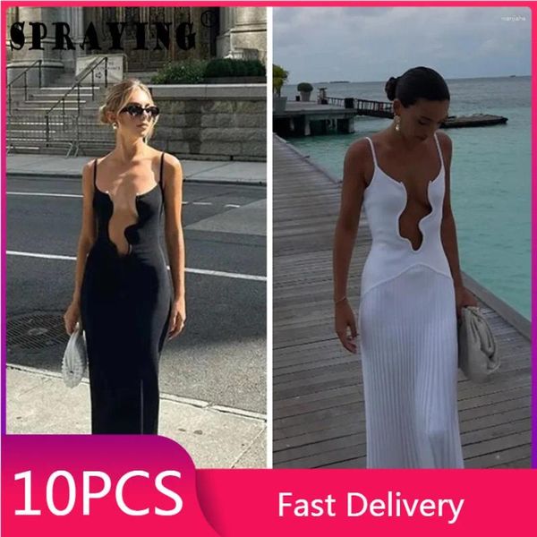 Vestidos casuales 10 camisola para mujeres verano 2024 sexy y2k correa de espagueti artículos a granel lotes al por mayor ahueca hacia fuera maxi vestido formal S13293