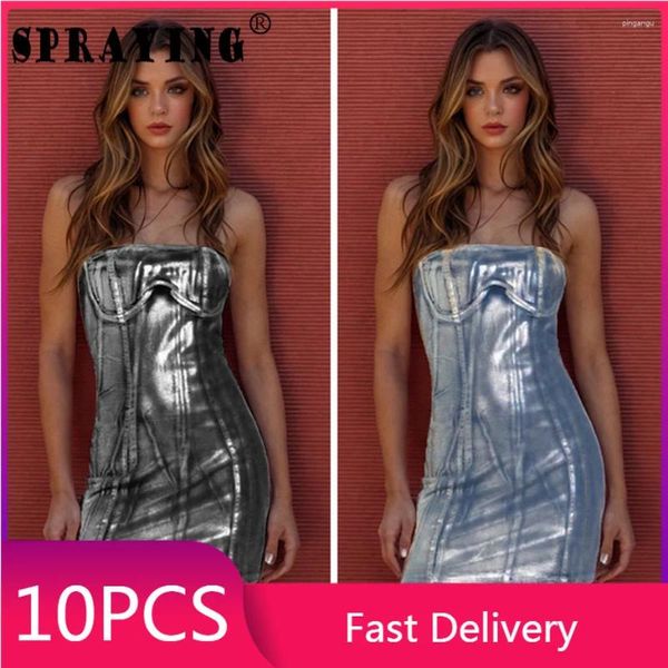 Vestidos casuales 10 Denim Summer 2024 Sexy Y2K Zipper Camper Codercon Mini Dress Artículos a granel al por mayor Lotes Lindas Mujeres S13223