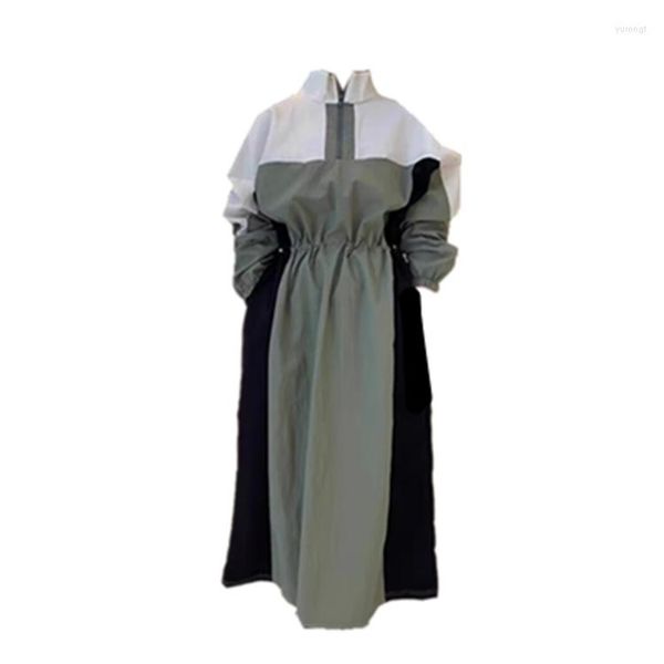 Robes décontractées 100,00 kg Exportation surdimensionnée Vêtements pour femmes Amazon Mode Vent Contraste Couleur Mi-longue Ajustement Robe Pull