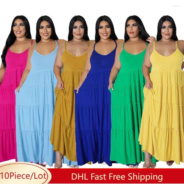 Robes décontractées 10pcs objets en vrac Femmes en gros Habillent sexy Spaghetti Strap Loose Long Longueur Summer Elegant Long