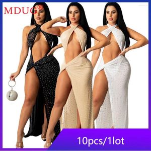 Robes décontractées 10pcs articles en gros pour boutique soirée femmes sexy perceuse licou enveloppé poitrine robes fendues y2k robes m12990_1