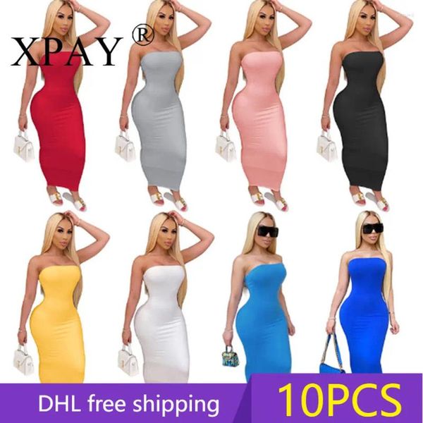 Vestidos casuales 10pcs artículos al por mayor para negocios 2024 mujeres sin tirantes de verano Fashion Bodycon Long Fiest Club Wear Bulk X6488