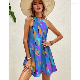 Robes décontractées 12 Style Sexy sans manches Mini jupe été femme robe 2023 motif Floral imprimé fête élégante femmes