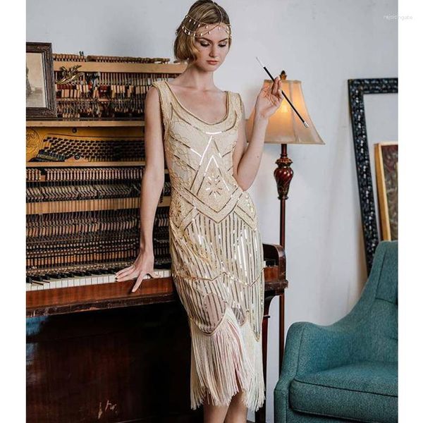 Vestidos casuales 1920s Traje Flapper Vestido Vintage Gran Gatsby Fiesta Noche Lentejuelas Vestido con flecos S-4XL