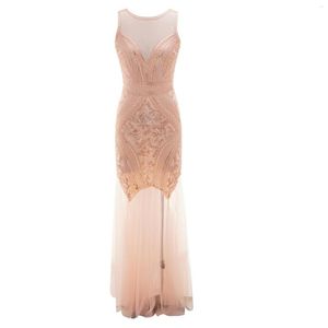 Casual Jurken 1920 Vintage Jurk Flapper Great Gatsby Party O-hals Mouwloos Lange Mesh Sping Sequin Shining Avond Vestidos