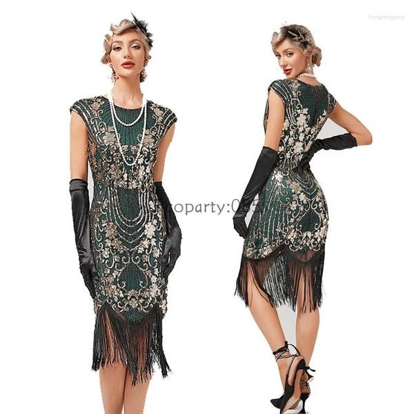 Vestidos casuales 1920s Vestido de lentejuelas vintage para mujeres Mano con cuentas Fringe Tarde Great Gatsby Charleston Party Girl Disfraz 2023
