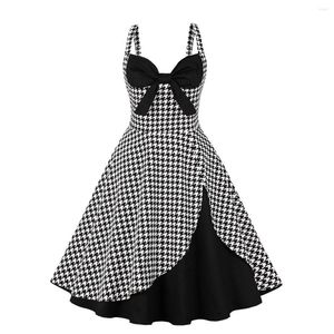 Vestidos casuales 1950s Pinup Vintage Estilo Plaid Vestido de cintura alta Mujeres Arco V-cuello 95% algodón Una línea Retro Trajes de fiesta VD2990