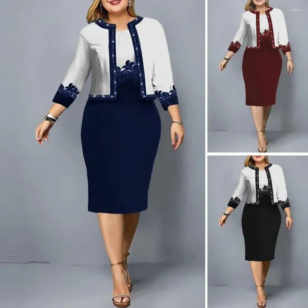 Vestidos casuales 2 pcs/set Formal Cardigan Coat Lady Summer Spring Spring Situation Situation Dress Dress Dress-up