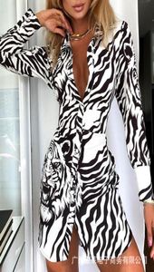 Vestidos casuales 2021 Otoño Women039S White Tiger Print Cintura Camisa Falda2564567