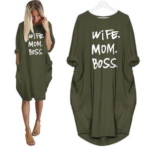 Casual Jurken 2021 Mode T-shirt Jurk voor Dames Pocket Wife Mom Letters Print Midi Vrouw Harajuku Punk Plus Size Zomer