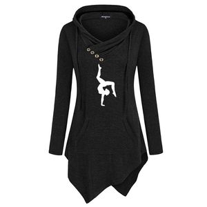 Vestidos casuales 2021 Harajuku Gimnasia artística Imprimir Estilo de mujer Sudadera de manga larga Sudaderas con capucha Ropa irregular Tallas grandes