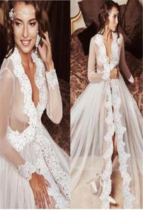 Robes décontractées 2021 Sexy Deep Vneck Femmes Long Robe Fashion Lace Sleesh Sleesh Mesdames Voir à travers White Wedding Vestido8828280