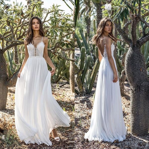 Vestidos casuales 2021 verano Sexy hueco encaje largo Maxi vestido mujer gasa cuello pico espalda descubierta camisola fiesta playa boda blanco elegante