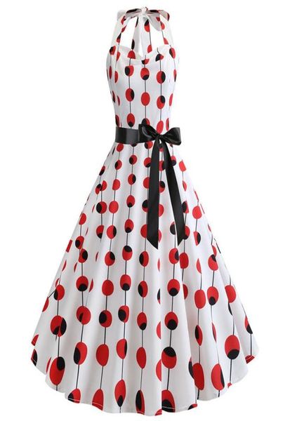 Robes décontractées 2021 Robe vintage des années 50 60s Polka Dot imprimé sans manches été sexy halter rockabilly swing robe femme plus siz7009574