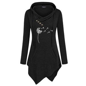 Robes décontractées 2021 Wildflower Pissenlit Imprimer Femmes Manches longues Pulls à capuche drôles Sweatshirts Femme Cadeau Filles Vêtements