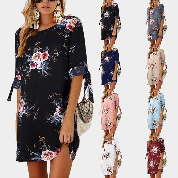Robes décontractées 2021 femmes robe d'été Boho Style imprimé fleuri en mousseline de soie plage tunique robe d'été en vrac Mini fête Vestidos grande taille 5XL
