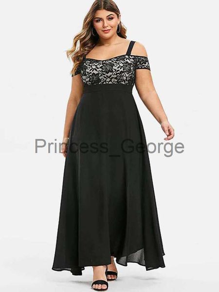 Robes décontractées 2022 mode robe d'été grande taille femmes froid bandoulière Slip robe d'été taille haute dentelle Patchwork en mousseline de soie robes de soirée x0625