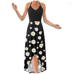 Vestidos casuales 2022 Moda Mujeres Sin mangas Bohemio Impresión floral Largo Maxi Vestido Fiesta de noche Verano Playa Sundress A9