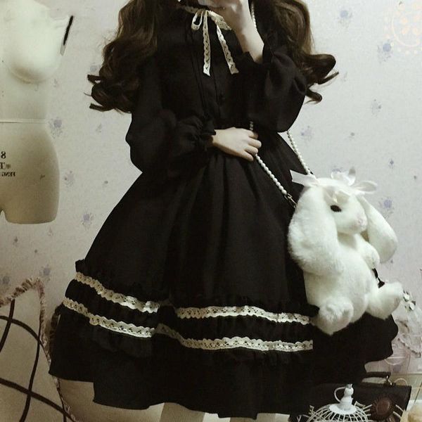 Robes décontractées 2022 Harajuku japonais Kawaii doux Lolita bébé poupée pour Femme Vintage rétro fête Femme Robe nœud papillon automne Y2k