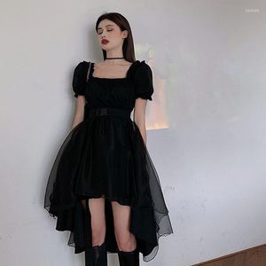Robes décontractées 2022 Harajuku Y2K High Low Dress E Girl Coréen Vintage Summer Ropa Fairycore Irrégulier Noir Gothique Mini Fête
