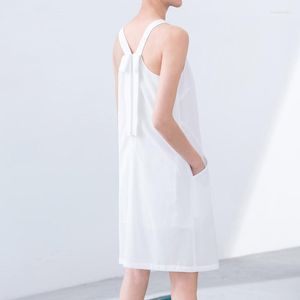 Vestidos casuales 2022 minimalista verano delgado lazo espalda correa gasa Mini chaleco vestido personalizar estilo Simple Sexy sin mangas suelto elegante