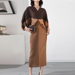 Robes décontractées 2022 Miyake robe longue plissée femmes lâche élégant mi-mollet pour femme été automne vintage imprimé vêtements