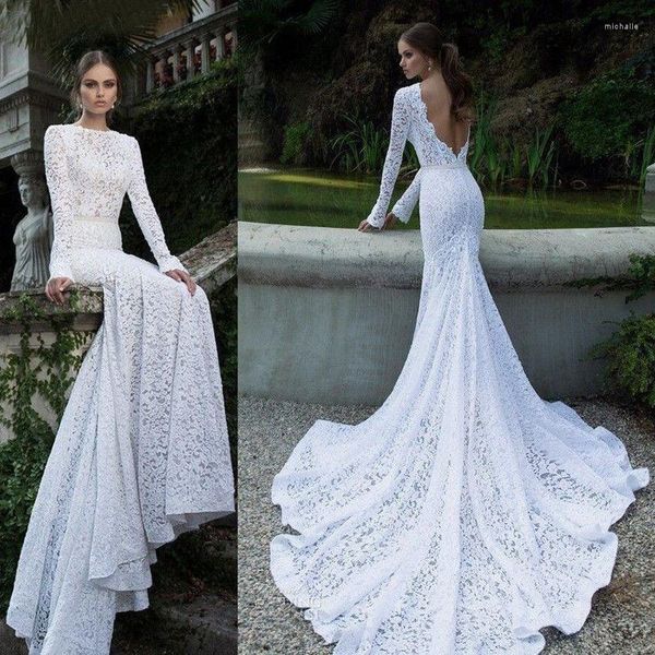 Robes décontractées 2022 Sexy femmes blanc dentelle dos nu Maxi robe sirène grande balançoire à manches longues mariage élégant soirée fête