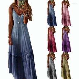 Casual jurken 2022 lente en zomerstijl Europa Amerika damesjurk losse v-hals gradiëntkleur vastgebonden jurk1