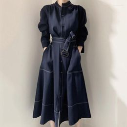 Casual jurken 2022 Spring Koreaanse windjager shirts maxi lang feest zwarte jurk elegante vrouwen vrouwelijk Vestido vintage shirt Harajuku ol ol