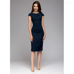 Robes décontractées 2022 Printemps Robe d'été Femmes Slim Manches courtes Bureau Business Élégant Gaine Fête Bleu foncé