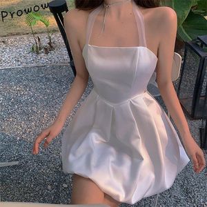 Vestidos casuales 2022 verano Vestido sin mangas moda coreana espalda descubierta Sexy sólido Vestido de baile Simple A-Line Vestido Kawaii