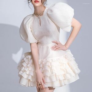 Casual jurken 2022 Vrouw Kleed Shede Puff Buble Buble Mini Tutu Layerd korte mouw boven knie Wit elegante mooie feestmeisjes kleding