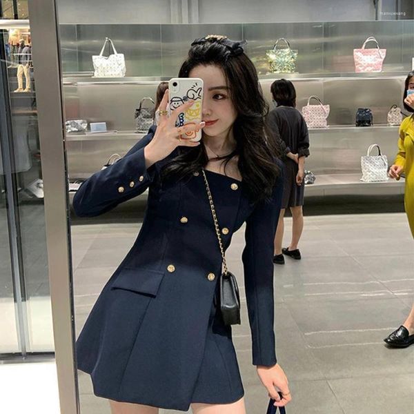 Vestidos casuales 2022 abrigo de mujer moda coreana otoño ropa negra oficina dama cinturón de manga larga blazer vestidos profesionales mujer