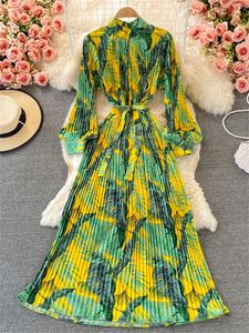 Robes décontractées 2022 femmes élégant bohème imprimé fleuri plissé Maxi Robe dames mode à manches longues fête Vestidos Robe