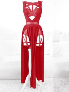 Robes décontractées 2023 3 pièces ensembles femmes robe avec coussinets de poitrine gothique Sexy érotique Lingeries fête porter rouge pansement évider