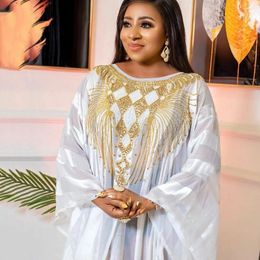 Robes décontractées 2023 vêtements ethniques africains grande robe trapèze en mousseline de soie strass impression numérique avec groupe intérieur