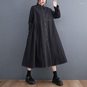 Robes décontractées 2023 Arrivée Style japonais Ligne lumineuse Décoration Automne Hiver Blouse Denim Robe Street Fashion Femmes Printemps