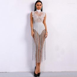 Robes décontractées 2023 Arrivée Sexy Night Party Tassel Body Dentelle Perspective Mesh Dress