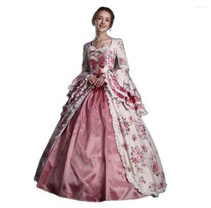 Casual jurken 2023 Aankomst Renaissance roze bloemen dame koloniale sprookjesachtige Victoriaanse jurk rococo barokke prinses jurk theater kostuum