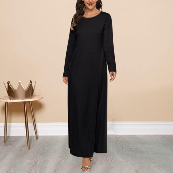 Robes décontractées 2023 automne Abaya vêtements islamiques mode féminine élégant col rond solide Robe musulmane Dubaï Abayas printemps dames longue Robe