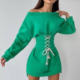 Robes décontractées 2023 automne et hiver femmes couleur unie col rond à manches longues lâche taille élastique pull jupe